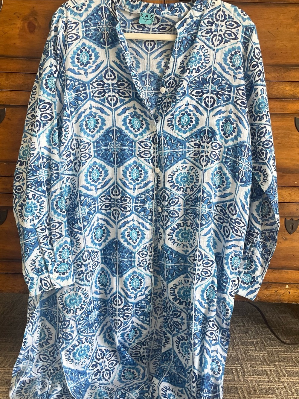 KAS Tile-Print Blue Women's Swim Coverup Tunic